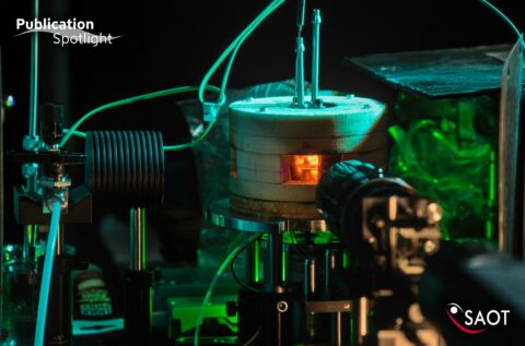 The phosphorescent emitter glows in the thermometry setup